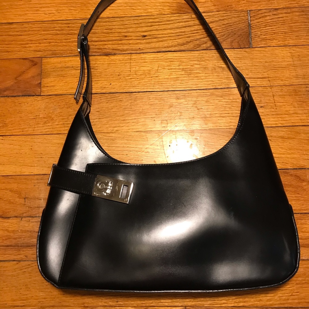 Salvatore Ferragamo Black Leather Hobo Handbag